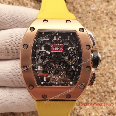 Fake Richard Mille RM011 Flyback Chronograph Felipe Massa Watch Rose Gold Yellow rubber